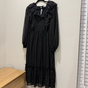 By The River Black Starry Midi Dress